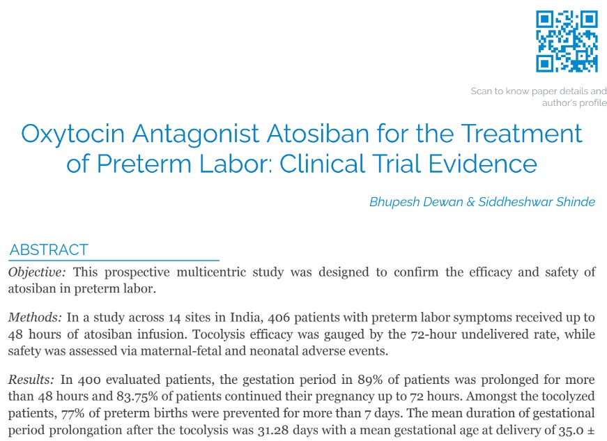 Oxytocin Antagonist Atosiban for the Treatment of Preterm Labor: Clinical Trial Evidence