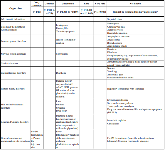 C-Tax Injection 4.8 Undesirable effects table