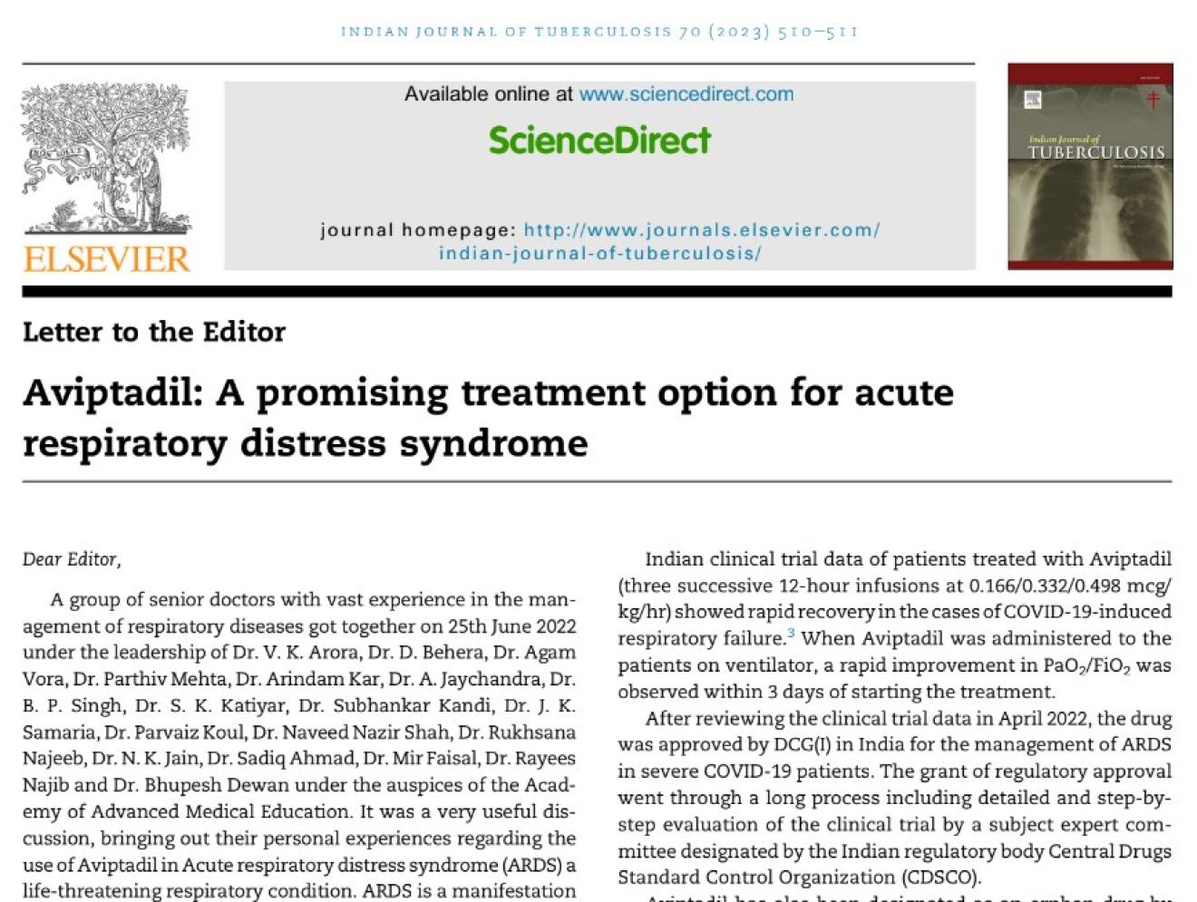 Aviptadil: A promising treatment option for acute respiratory distress syndrome