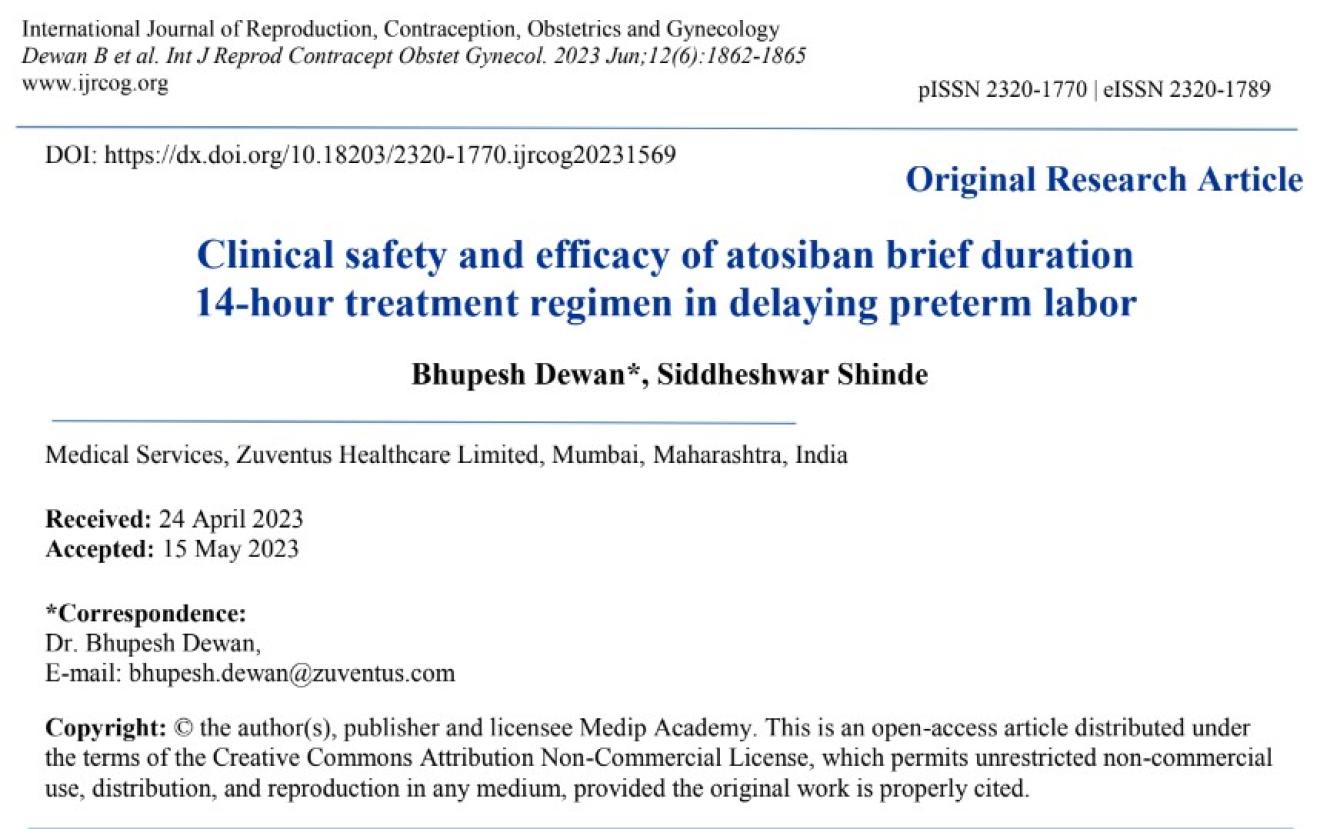Clinical safety and efficacy of atosiban brief duration 14-hour treatment regimen in delaying preterm labo